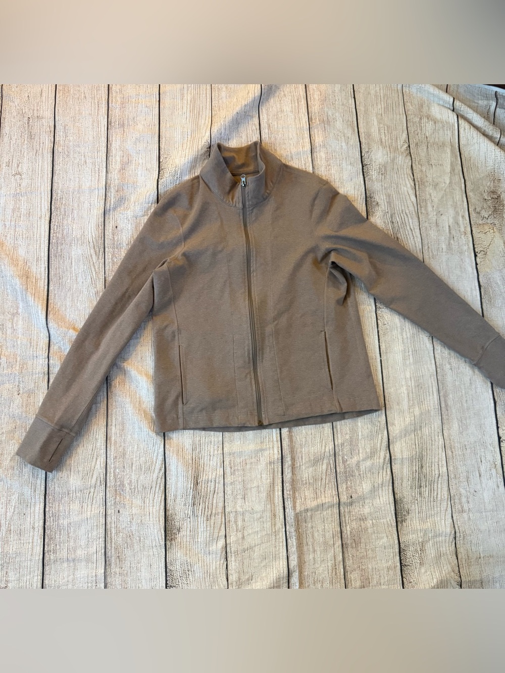 Pact Women's Zip-Front Utility Jacket in Taupe Brown